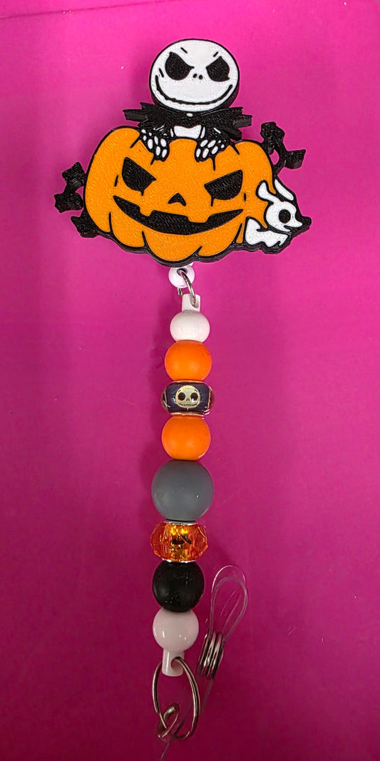 BEADED BADGE REEL- PUMPKIN KING